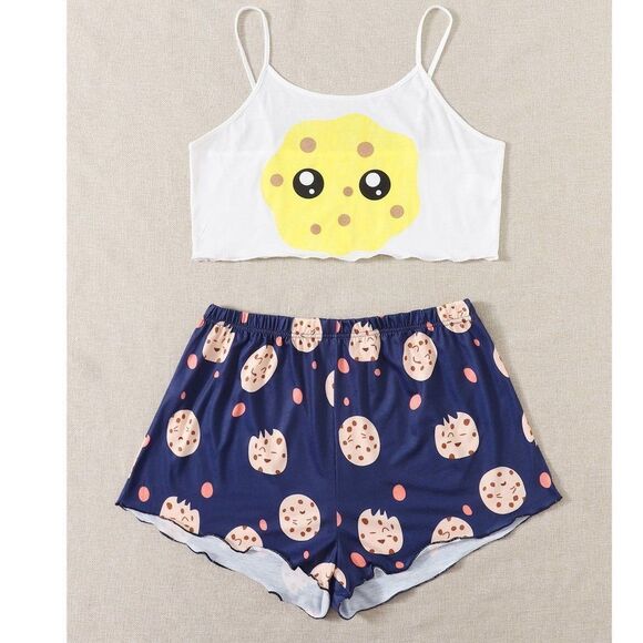 Plus Cartoon Graphic Lettuce Trim Cami PJ Set - Picture 1 of 4